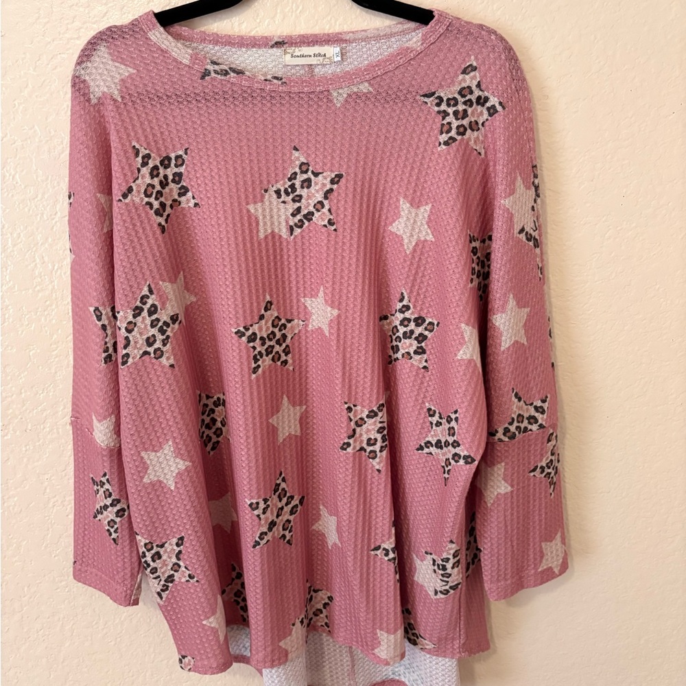 Leopard Star Print Pink Women's Blouse